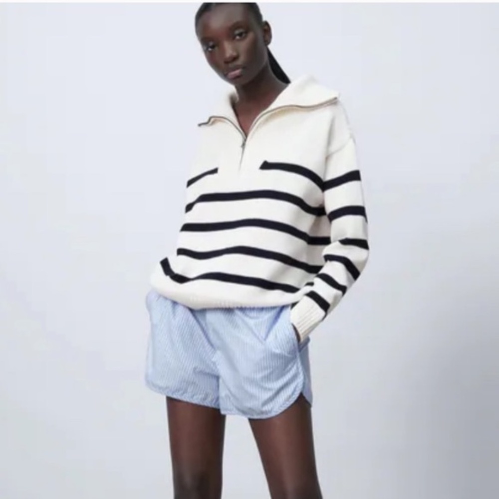NEW WITH TAGS Zara Striped Half Zip Sweater